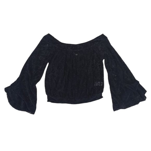 Free People Ginger Berry burnout velvet off the shoulder top black XS - Picture 11 of 12